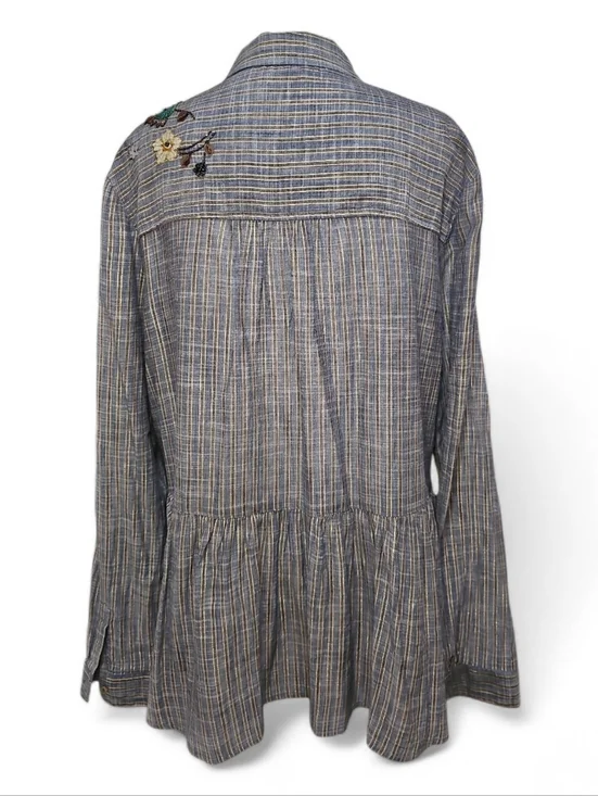 Anthropologie Embroidered Striped Peplum Blouse - Picture 3 of 7